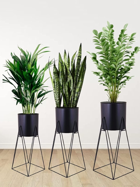 

Leafy Tales Set Of 1 Black Metal Plant Stand With Pot Holder