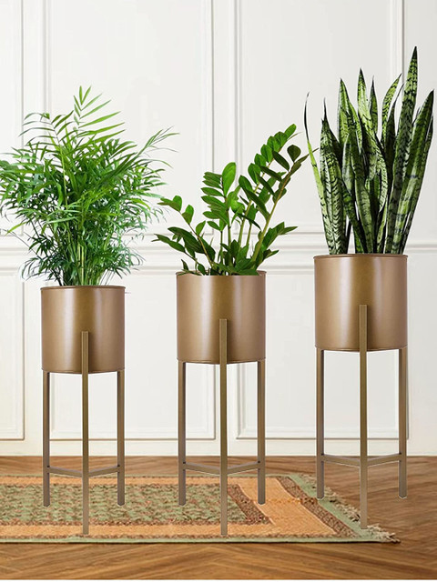 

Leafy Tales Gold-Toned Solid Trileg Metal Planter Stands