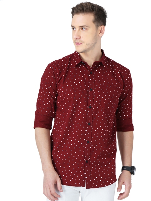 

SORATIA Men Maroon Slim Fit Printed Cotton Casual Shirt