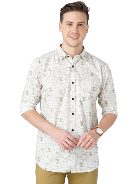 

SORATIA Men White Slim Fit Printed Cotton Casual Shirt