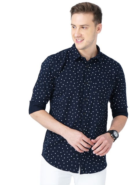 

SORATIA Men Navy Blue Slim Fit Printed Casual Shirt