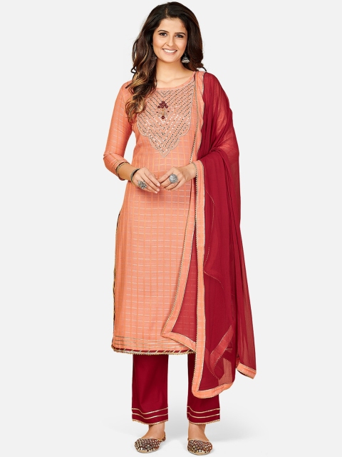 

KALINI Women Orange Mirror Work Kurta with Trousers & With Dupatta