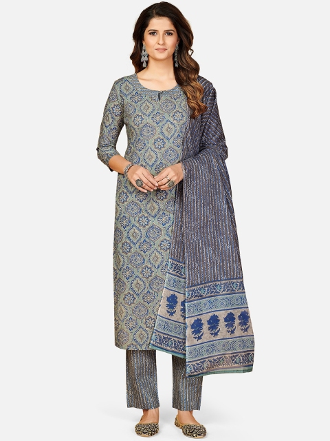 

KALINI Women Blue Printed Panelled Gotta Patti Pure Cotton Kurti with Palazzos & With Dupatta