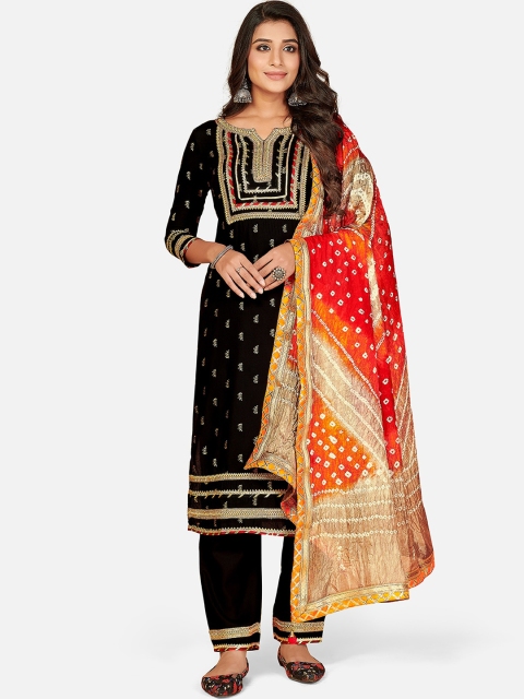 

KALINI Women Black Ethnic Motifs Printed Gotta Patti Kurta with Trousers & With Dupatta