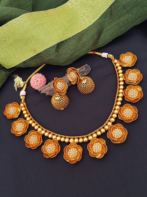 

GRIIHAM Gold-Plated AD Studded Floral Jewellery Set