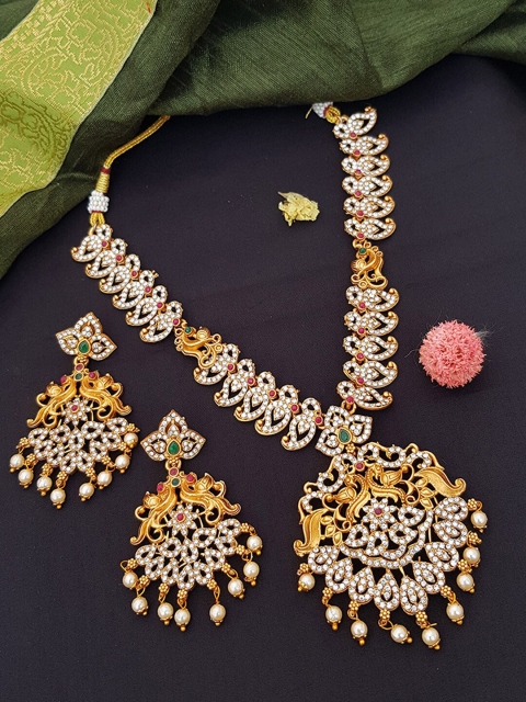 

GRIIHAM Gold-Plated & White Stone-Studded Jewellery Set