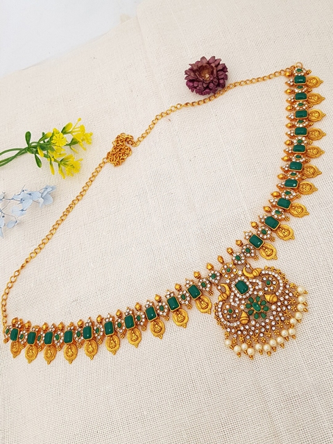 

GRIIHAM Gold-Plated & Green CZ Stone-Studded Kamarbandh