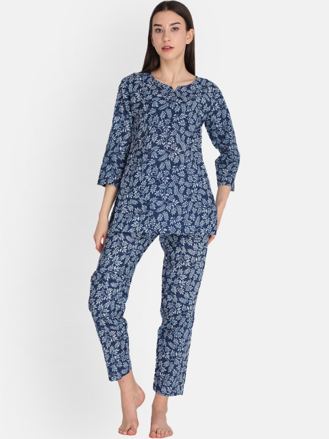 

Duchess Women Blue & Off White Cotton Printed Night suit