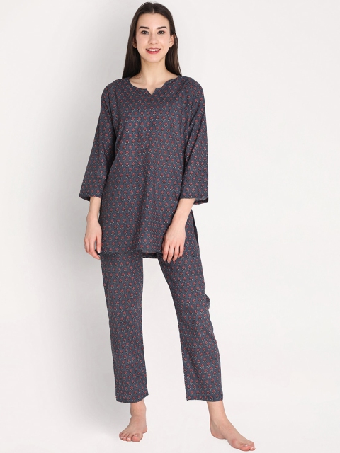 

Duchess Women Grey Printed Cotton Night suit