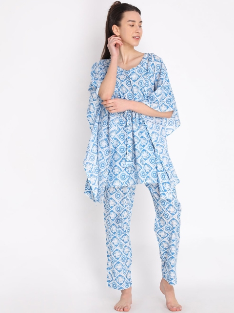 

Duchess Women White & Blue Cotton Printed Night suit K455-WHITE-M