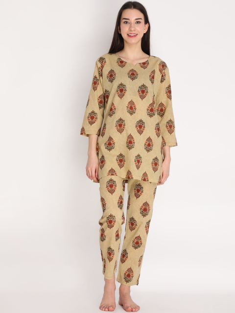 

Duchess Women Yellow & Red Cotton Ethnic Motifs Printed Night suit