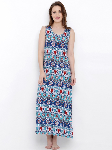 

Heart 2 Heart Blue Printed Maxi Nightdress LLN96ALOHA