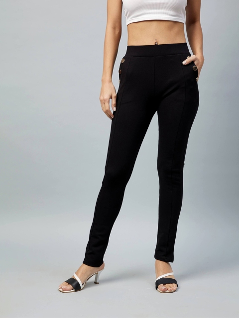 

DELAN Women Black Solid Slim-Fit Treggings