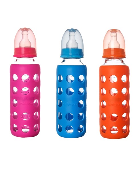 

NAUGHTY KIDZ Set of 3 Feeding Bottle With Protective Warmer, Orange