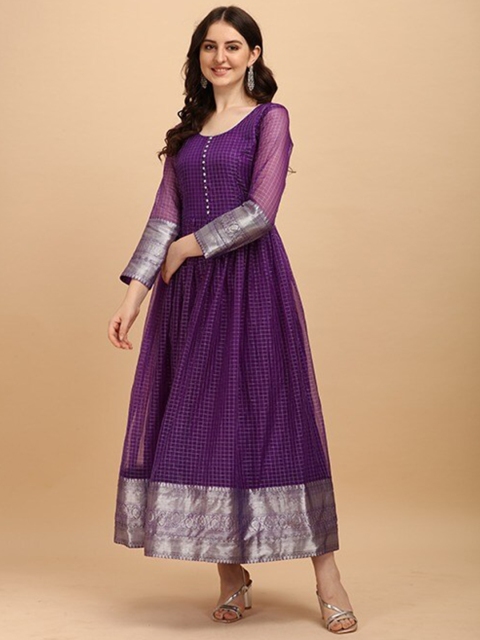 

PRENEA Purple Checked Jacquard Ethnic Maxi Dress