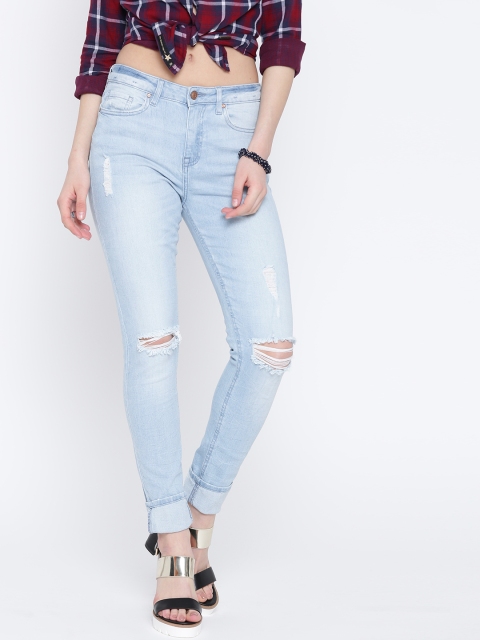 

FOREVER 21 Women Blue Skinny Fit Mid-Rise Mildly Distressed Jeans