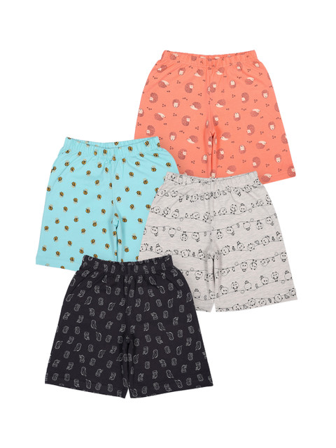 

minnow Girls Pack of 4 Peach-Coloured Conversational Printed Cotton Shorts