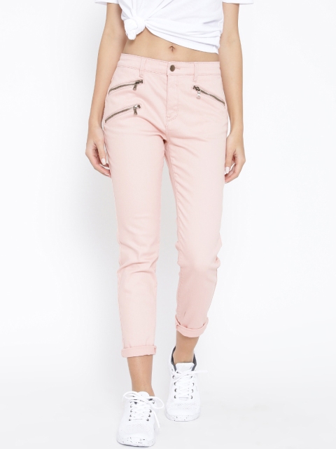 

FOREVER 21 Women Pink Mid-Rise Clean Look Jeans