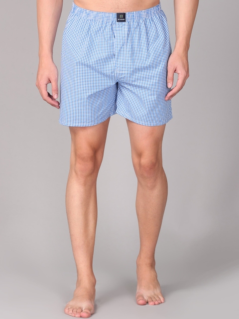 

IMYOUNG Men Blue & White Checked Boxer