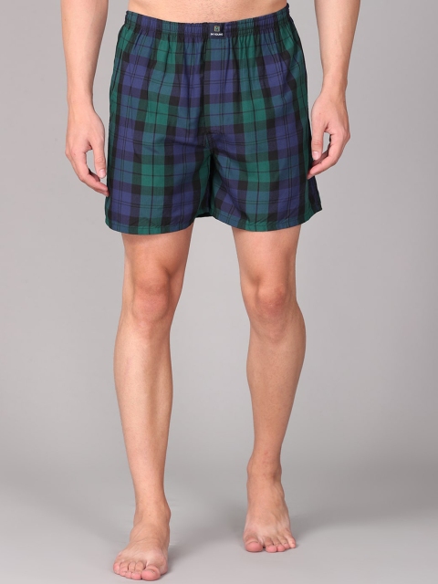

IMYOUNG Men Green & Purple Checked Boxer