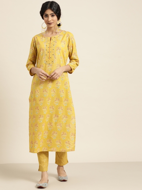 

Sangria Women Yellow Ethnic Motifs Printed Kurta with Trousers