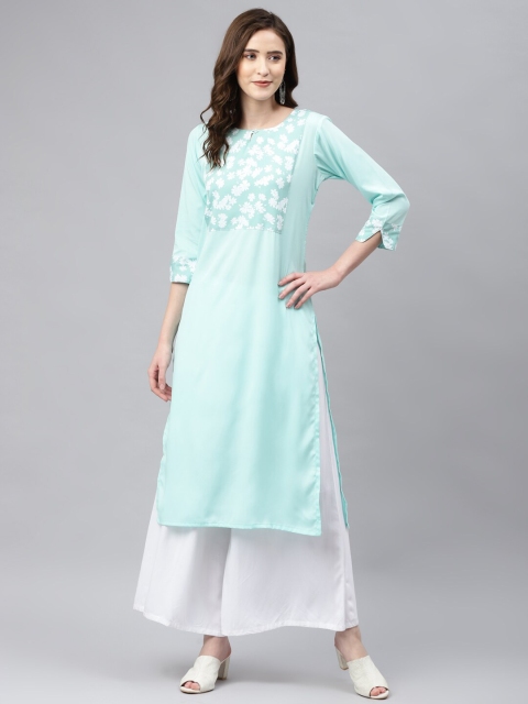 

Somras Women Sea Green Floral Printed Keyhole Neck Kurta