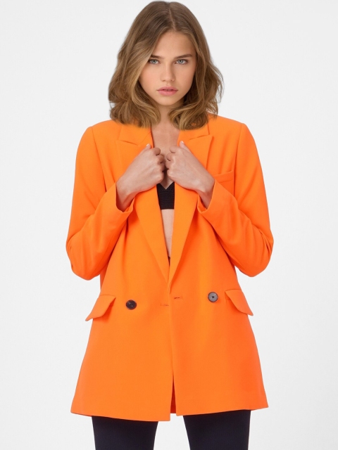 

ONLY Women Orange Solid Double-Breasted Casual Blazer
