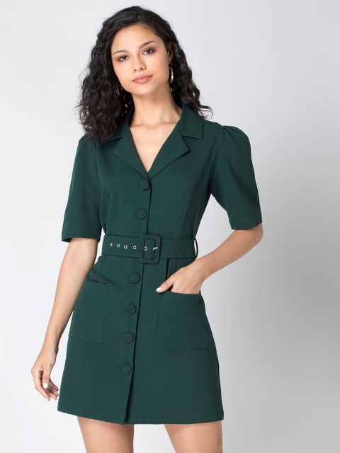 

FabAlley Women Green Solid Shirt Dress