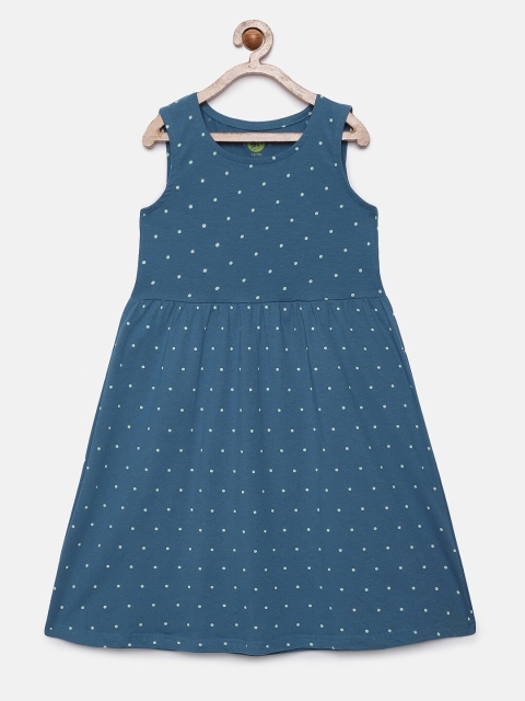 

YK Baby Blue Printed Cotton A-Line Dress