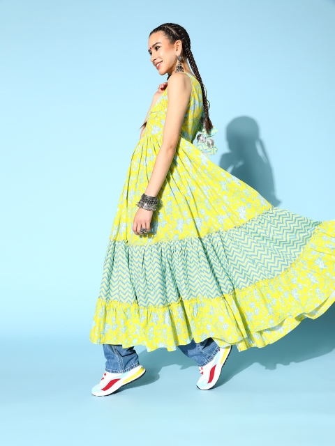 

kipek Bright Yellow Cotton Swirling Volume Kurta