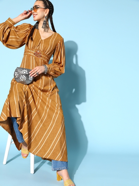 

kipek Stylish Mustard Viscose Rayon Swirling Volume Kurta