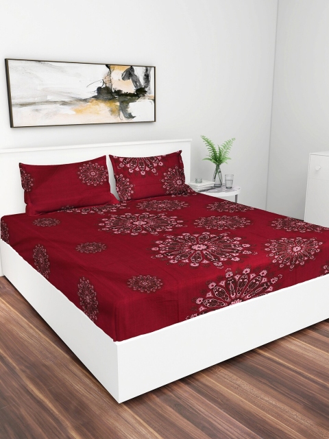 

GRACIT Maroon & Pink 240 TC Floral King Bedsheet with 2 Pillow Covers