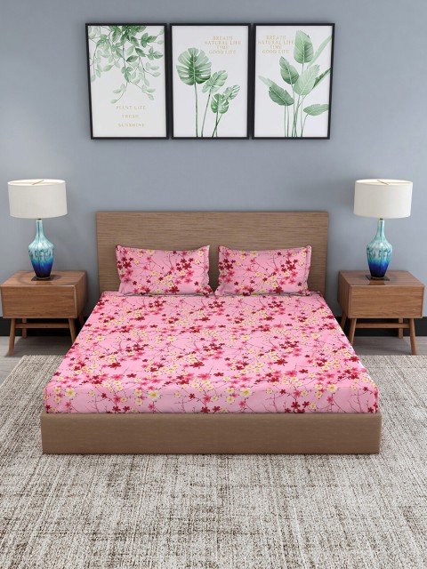 

GRACIT Pink 240 TC Floral 1 King Bedsheet With 2 Pillow Covers
