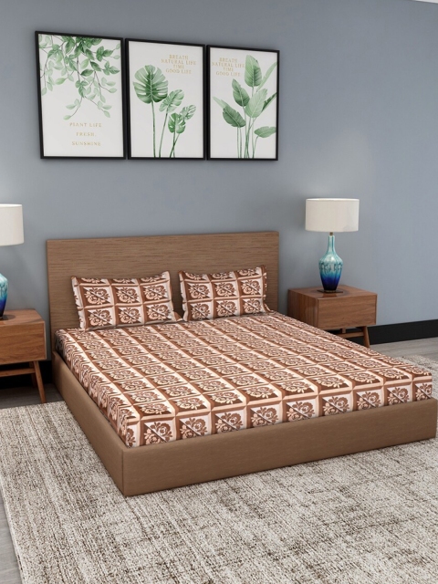 

GRACIT Brown & Beige Floral King Bedsheet with 2 Pillow Covers