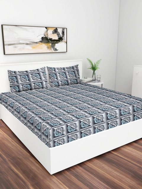 

GRACIT Grey & Blue Ethnic Motifs King Bedsheet with 2 Pillow Covers