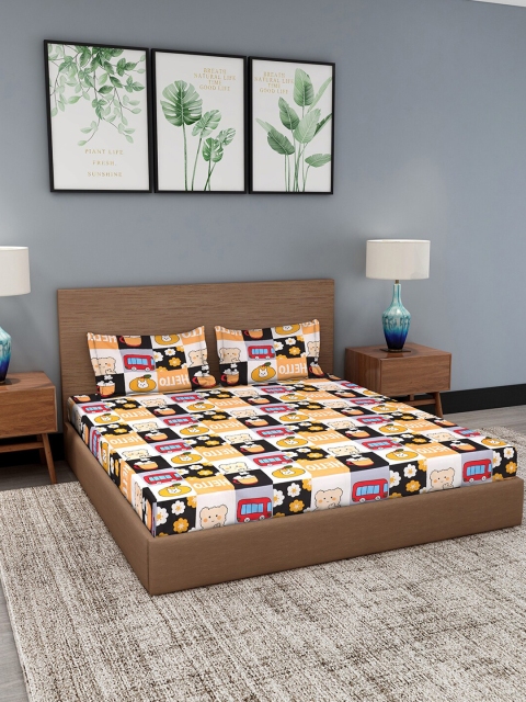 

GRACIT Black & White 240TC Graphic King Bedsheet with 2 Pillow Covers