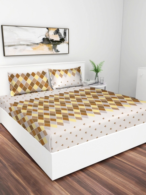 

GRACIT Gold 240 TC Geometric Cotton 1 King Bedsheet With 2 Pillow Covers