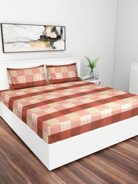

GRACIT Pink & Brown Geometric 240TC King Bedsheet with 2 Pillow Covers