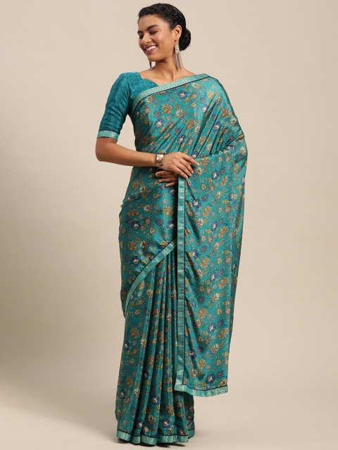 

Satrani Teal Blue & Yellow Ethnic Motifs Printed Saree