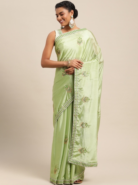 

Satrani Green Ethnic Motifs Embroidered Saree