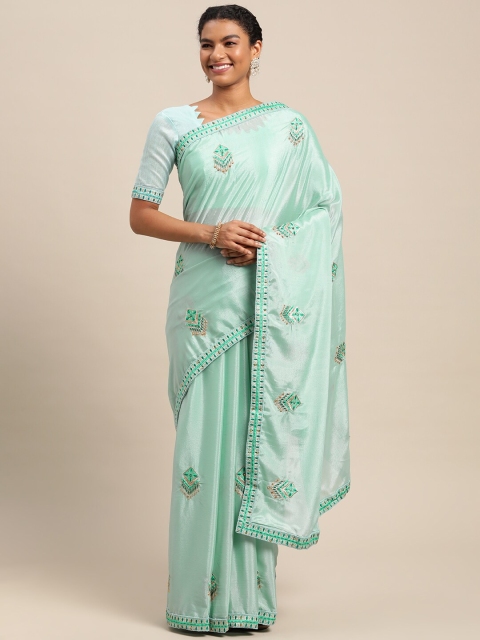 

Satrani Blue Ethnic Motifs Embroidered Saree