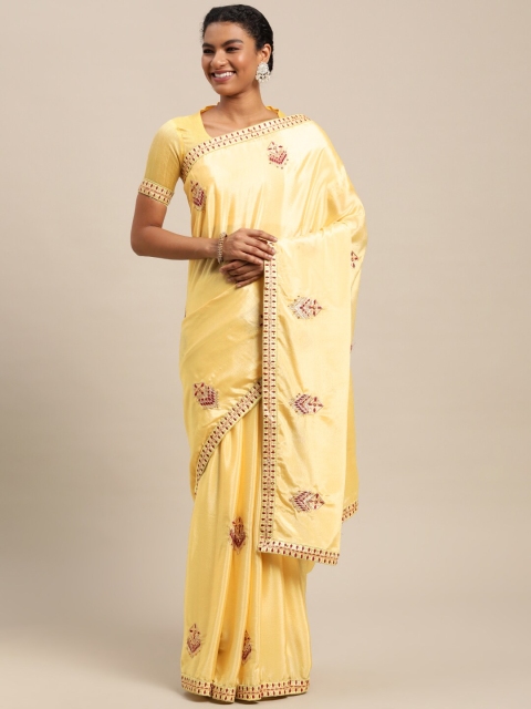 

Satrani Yellow & Red Ethnic Motifs Embroidered Saree