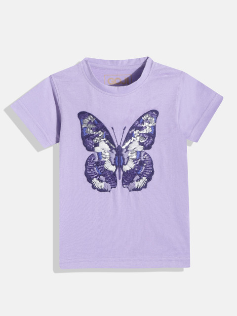 

GOJI Girls Purple & Navy Blue Butterfly Applique Sequinned T-shirt