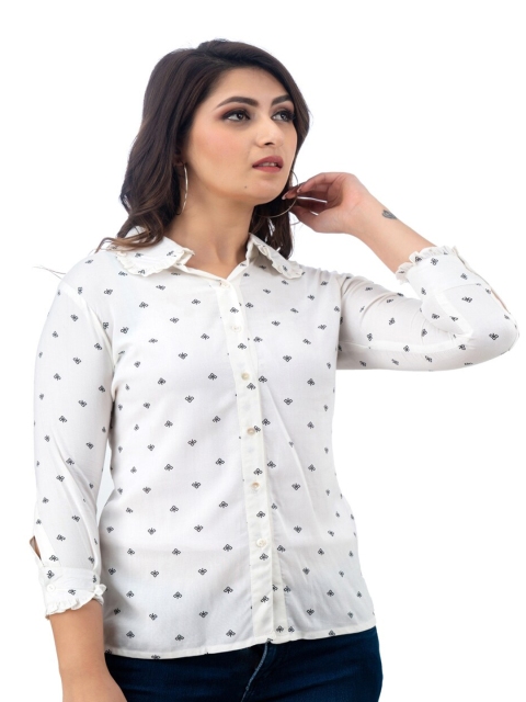 

Maishi White & Black Printed Shirt Style Top