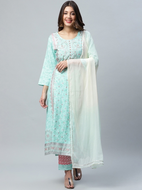 

ANAISA Women Blue & White Ethnic Motifs Printed Kurta with Palazzos & With Dupatta