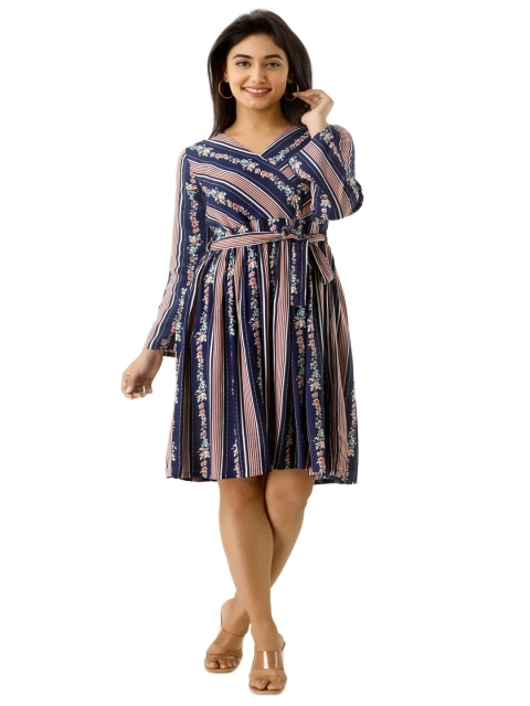 

Maishi Navy Blue & Mauve Floral Dress