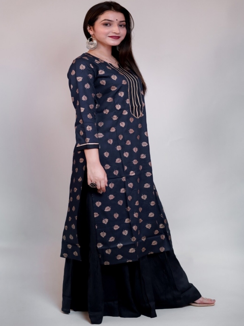 

Maishi Women Navy Blue & Gold Ethnic Motifs Printed Kurta Set