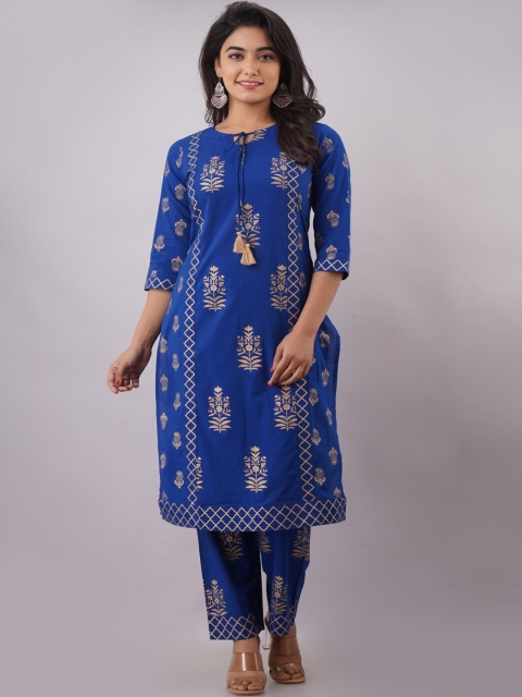 

Maishi Women Blue Ethnic Motifs Printed Layered Kurti with Trousers