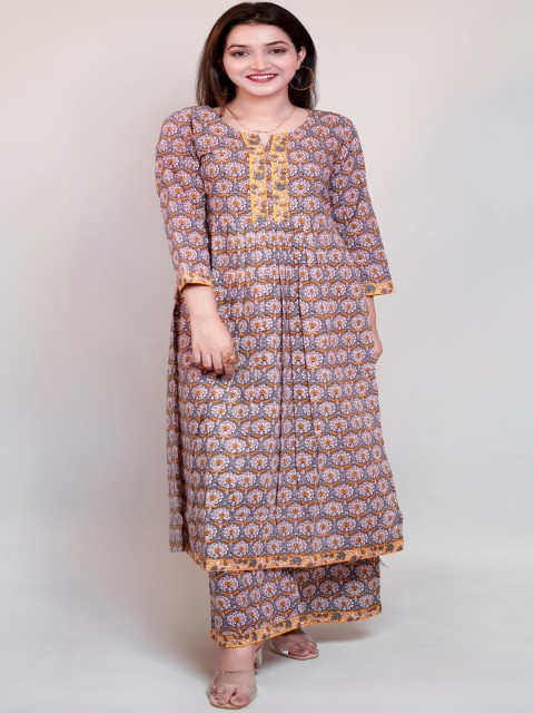 

Maishi Women Grey Floral Printed Pure Cotton Kurta with Palazzos