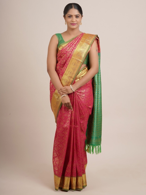 

Pothys Pink & Golden Ethnic Motifs Beads and Stones Art Silk Saree